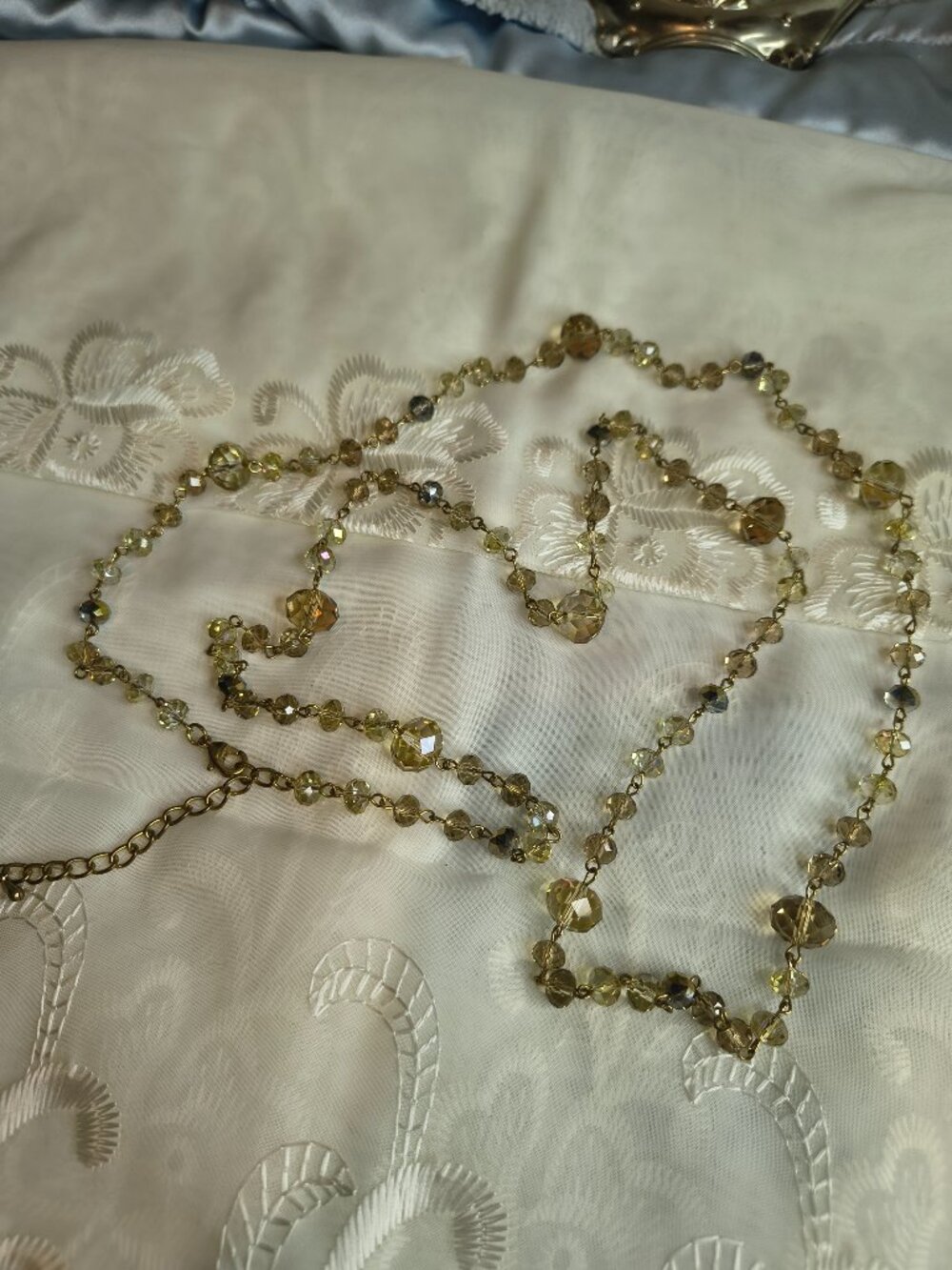Gold Tone Glass Crystal Long Necklace